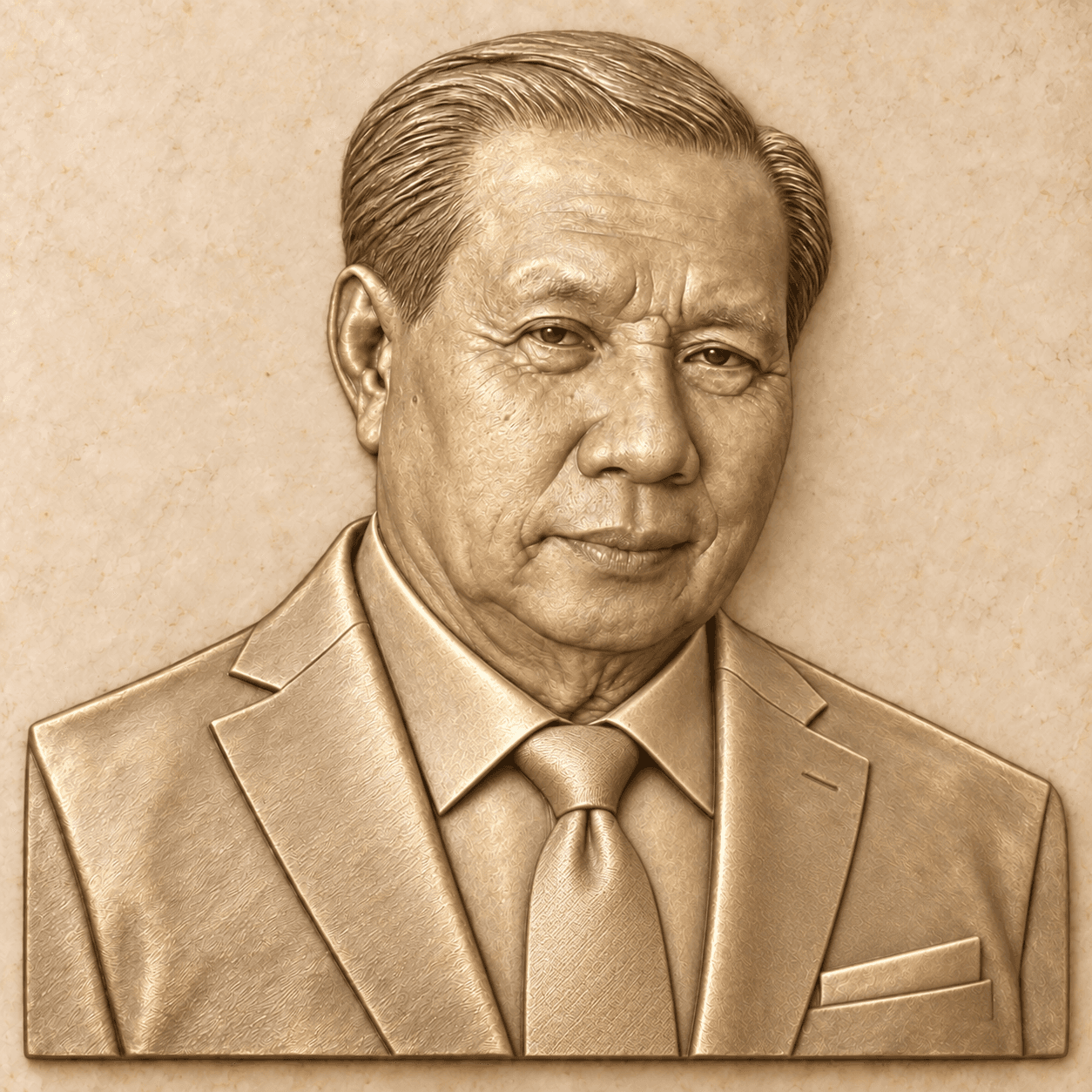 Champagne gold sculpted portrait of the founder of Alson’s Trading